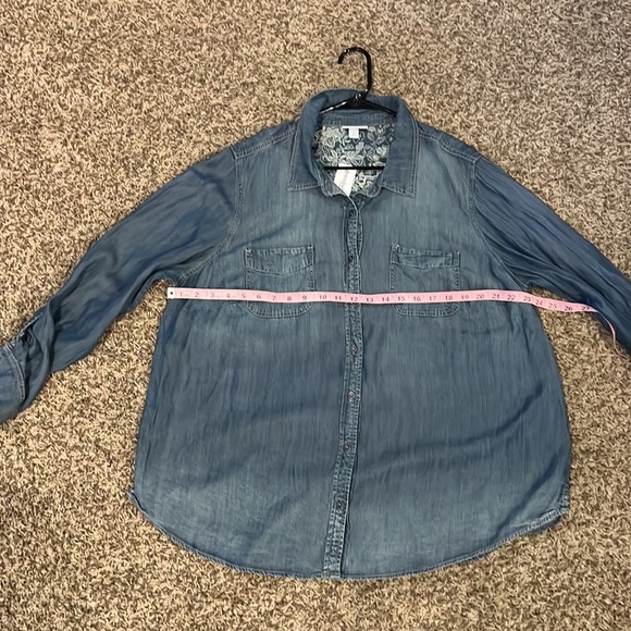 NWT! Distressed Denim Button Down - Picture 5 of 10